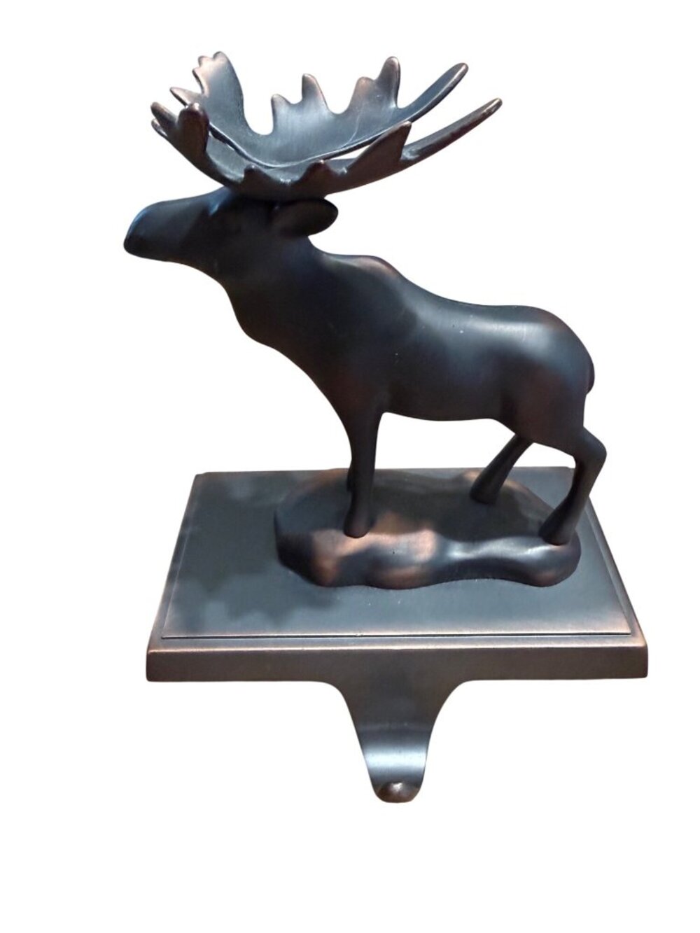 Moose Stocking Holder In Bronze Finish For Mantle Or Shelf Display